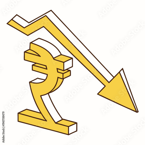 Indian rupee symbol with a downward arrow indicating financial loss or decline