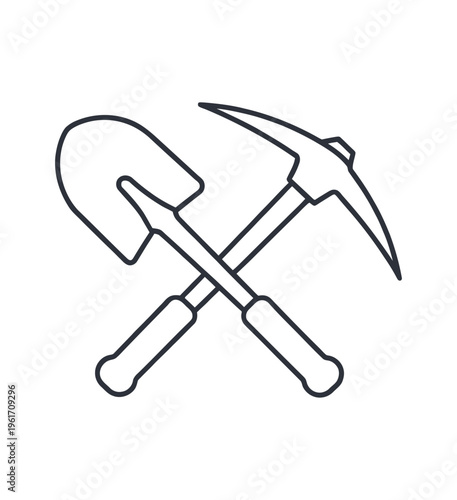 Vector of a shovel and pickaxe crossed over one another