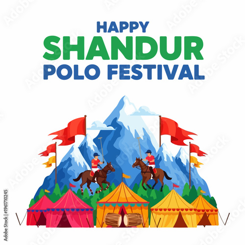 Happy Shandur Polo Festival Vector Poster  Adventure Festival  Flat Illustration with Bold Green and Blue