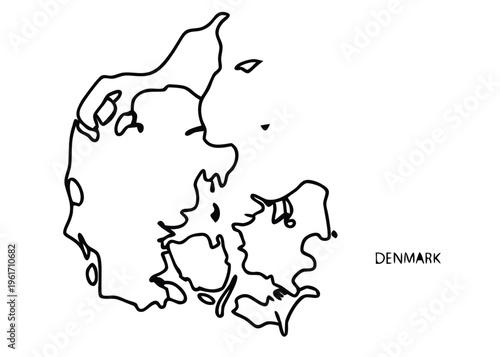 Denmark, map outline, vector illustration, black and white