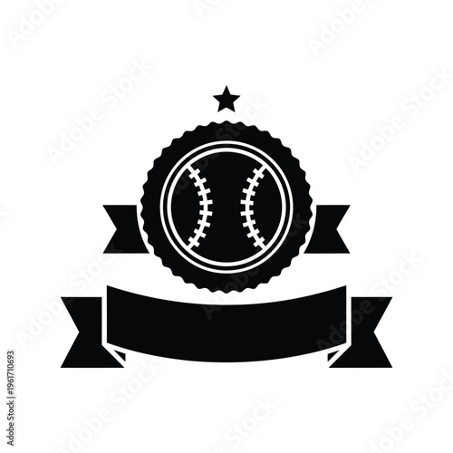 Baseball Badge Vector Icon with Ribbon Banner and Star for Sports Logo Design