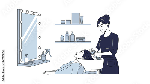 Stylist washing a young woman hair in a beauty salon wash basin portrays professional hair care and pampering services for clients.
