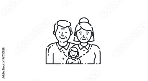 Grandparents and Grandchild Family Line Art Icon Vector