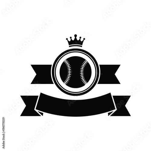 Baseball emblem vector with crown and ribbon banner for sports logo or tournament badge