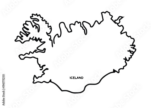 Iceland map, vector outline, black line illustration, geographic shape