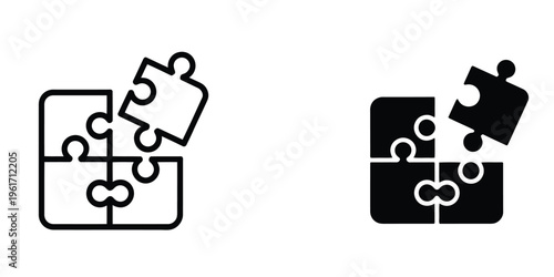 Puzzle icon, minimal vector symbol of a puzzle piece, suitable for education, brain games, collaboration, and creative projects, modern flat and line style for apps, websites, and infographics.