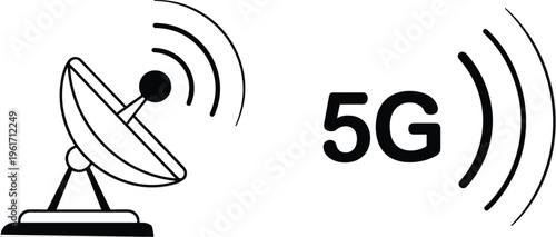 Satellite dish and 5G signal icons representing wireless communication and modern network technology
