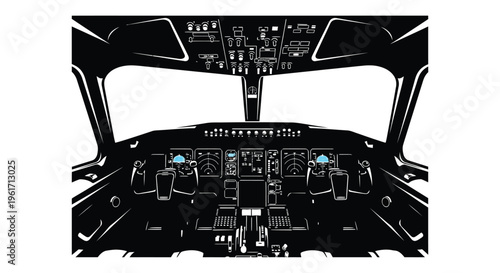 Airplane cockpit view from the pilot s seat black silhouette