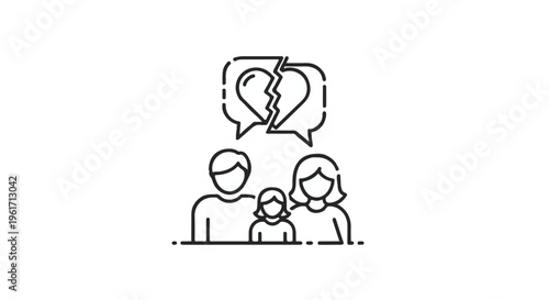 Family with Child and Broken Heart Speech Bubbles Vector Icon