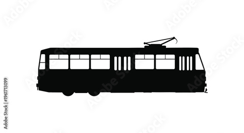 A stark black silhouette of a vintage tram car simple design silhouette
