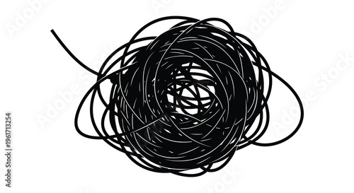 Abstract tangled lines forming a chaotic dark shape silhouette