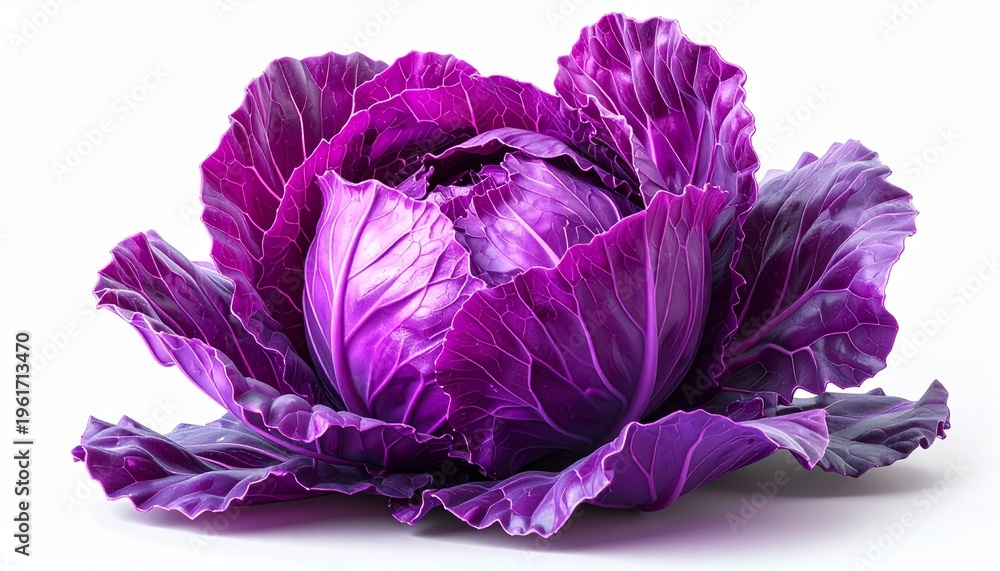 Obraz premium Vibrant Red Cabbage Head Displayed on a White Background.