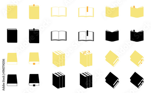 いろいろな形と角度の本のアイコンイラストセット