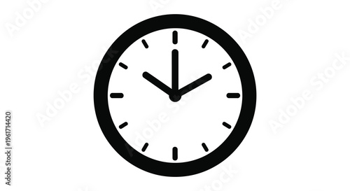Simple black clock face showing ten past twelve a time telling silhouette
