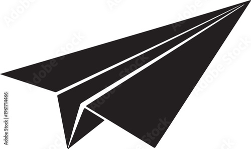 Black paper airplane icon, vector illustration, flight symbol, minimalist design