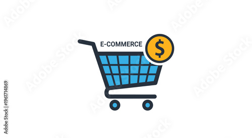 E commerce shopping cart with dollar sign on white background symbolizing online shopping and digital transactions