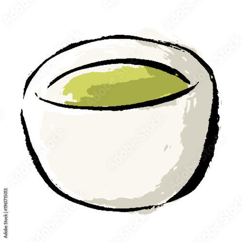 温かい煎茶の手描きイラスト
