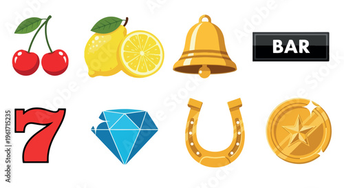 Set of 8 Vector Slot Machine Casino Icons