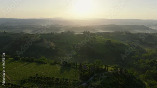 Sunrise Over Tuscan Hills Near San Gimignano, Italy