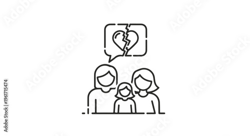 Family with Child and Broken Heart in Speech Bubble Vector Icon