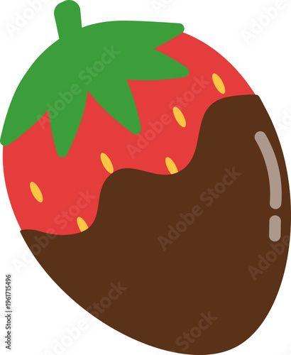 Fresh strawberry dipped in melted chocolate with green leaf vector illustration