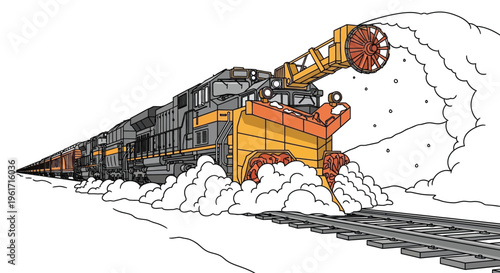 Snowplow train clearing snow from railway tracks