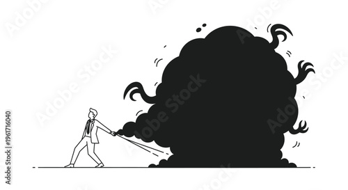 Businessman Struggling Against a Dark, Monstrous Burden