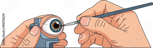 Hand painting an artificial eye with a fine brush