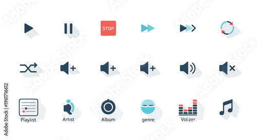 Set of 20 Flat Design Music and Media Player Interface Icons Vector
