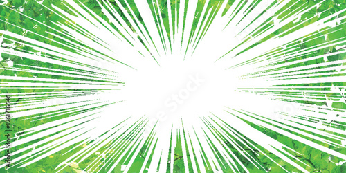 Vibrant Green Leafy Foliage Manga Style Concentration Line Background
