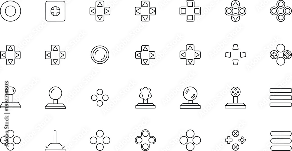 Fototapeta premium Game Controller D Pad and Joystick Line Icon Set Gaming Interface Buttons Vector Collection Isolated on White Background