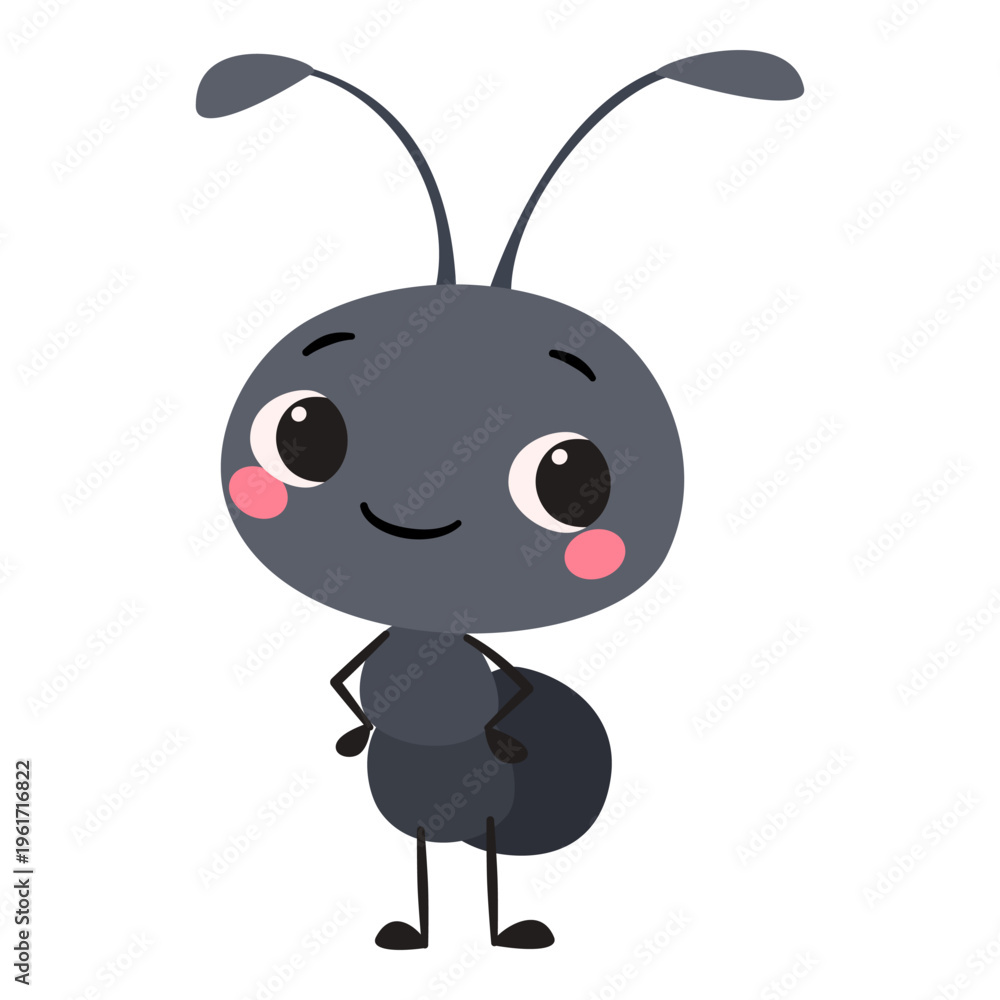 Fototapeta premium A cute, friendly ant. A flat vector illustration in a simple, child-friendly style . Vector illustration