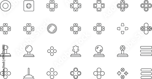 Game Controller D Pad and Joystick Line Icon Set Gaming Interface Buttons Vector Collection Isolated on White Background