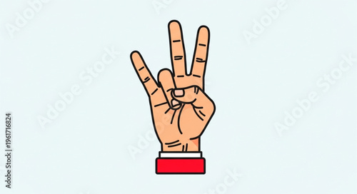 Hand Gesture Showing Number Three with Fingers Extended.