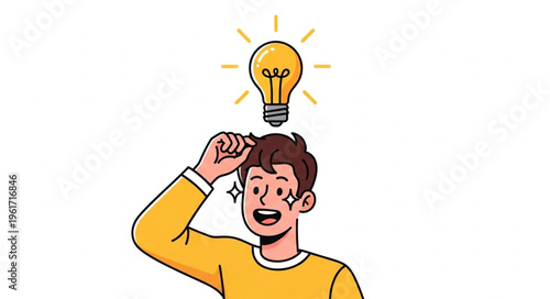 Man with Idea - Light Bulb Symbolizing Inspiration and Creative Thinking.