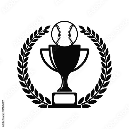 Baseball Trophy Vector Icon with Laurel Wreath for Sports Award and Championship Design