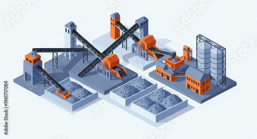 Isometric View of a Modern Industrial Mining and Processing Plant.