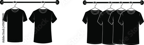 Collection of plain t shirt templates on hangers for apparel mockup and fashion presentation