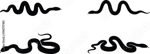 Sea snake silhouette collection with swimming poses. Marine reptile set isolated for ocean wildlife, aquatic animal, and nature design use.