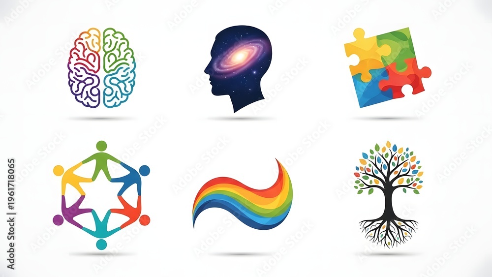 Fototapeta premium Diverse icons for mental health and human connection