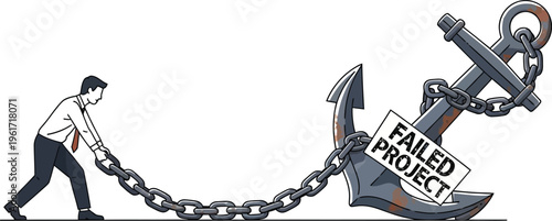 Business failure concept, businessman pulling anchor