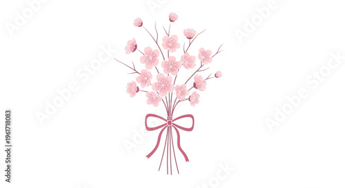 Delicate Pink Cherry Blossom Bouquet with Ribbon Bow, Spring Floral Arrangement