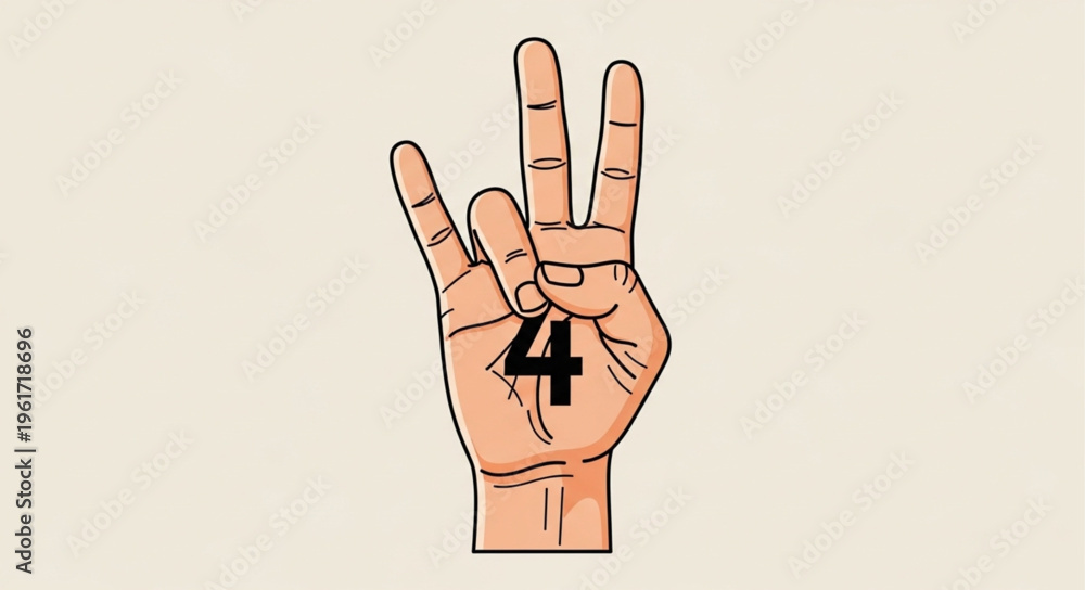 Fototapeta premium Hand Gesture Representing the Number Four with Fingers.
