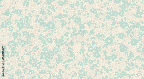Pastel Floral Pattern, Light Blue Flowers on Creamy Background, Seamless Textile Design