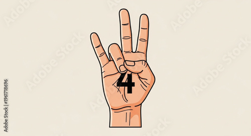 Hand Gesture Representing the Number Four with Fingers.