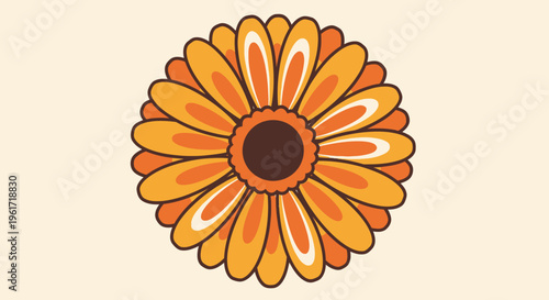 Retro Groovy Flower Daisy 70s Style Orange Petals Isolated
