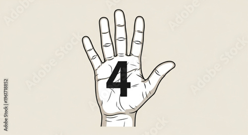 Hand with Number 4 - Symbol of Counting and Numerology.