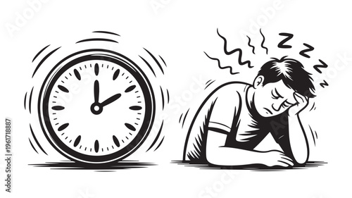 Man Sleeping Next to Clock For Time Management Concepts