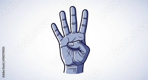 Hand Gesture Showing Number Four with Fingers Extended Upward.