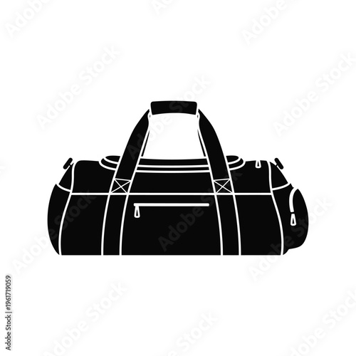 Black duffel bag silhouette vector illustration isolated on white for gym, travel, and sports designs